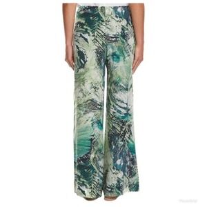 Lafayette 148 New York Silk Palm Leaf Print Wide Leg Pants P Petite Drawstring